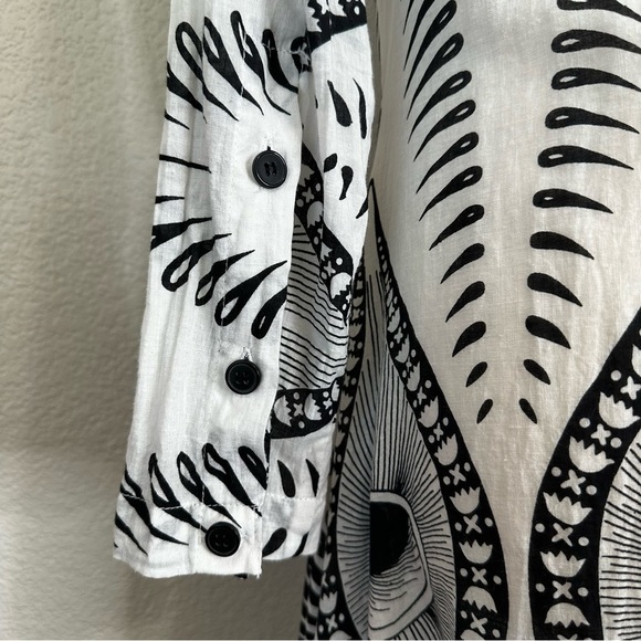 Step In Style Boho Peacock Feather Button Down Asymmetrical Midi Dress, Sz PS - Picture 10 of 13